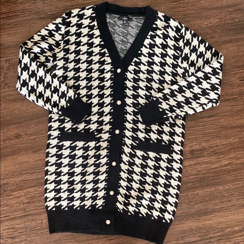 Lulu's Monochrome Houndstooth Cardigan